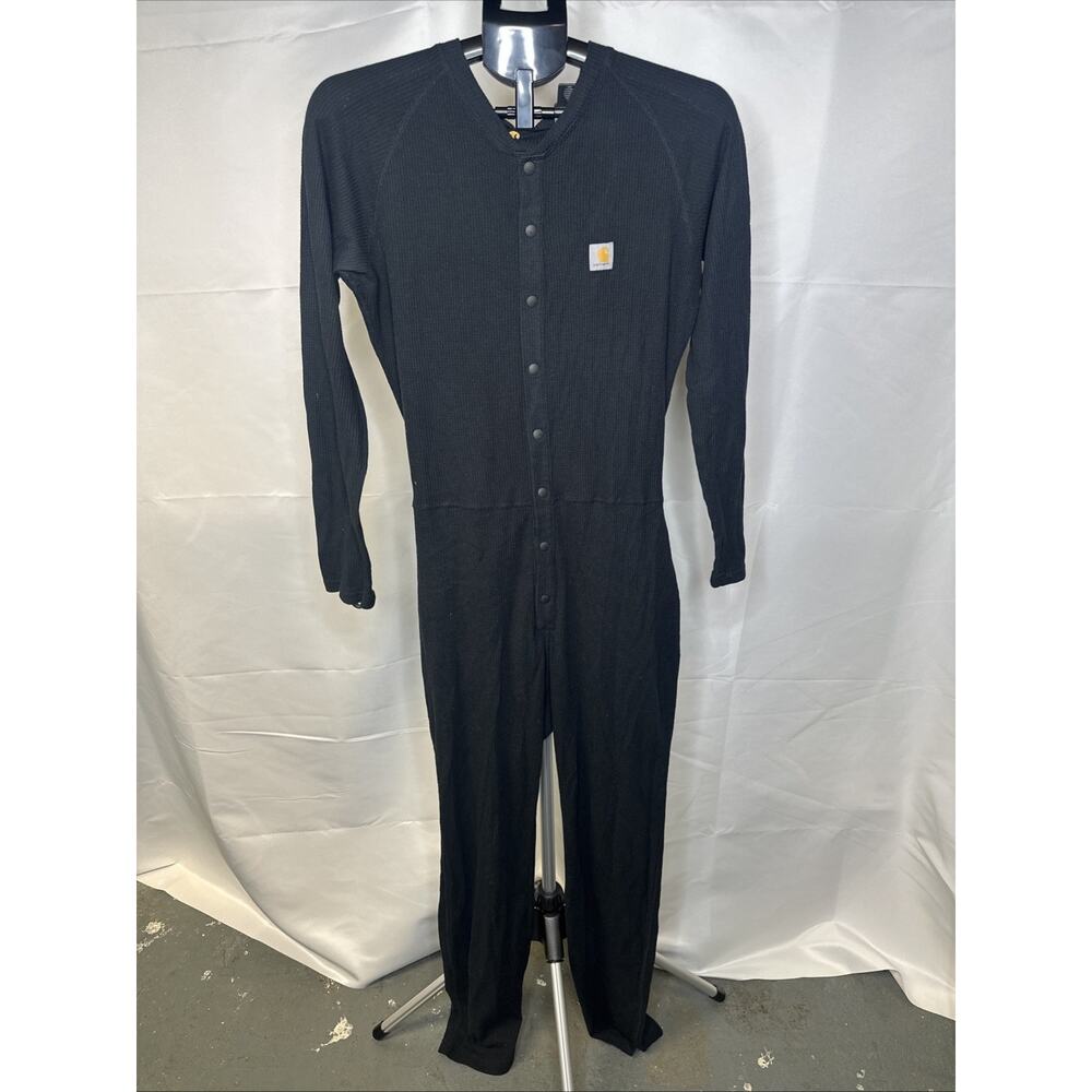 Carhartt Men's Base Layer Union Suit Black Waffle Knit Thermal One Piece Medium